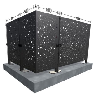 Garde corps DAMPERE – Motif Millenium RAL 9004 Noir Sécurité sur dalle béton sur mesure formant un angle de 1200 x 1700 mm